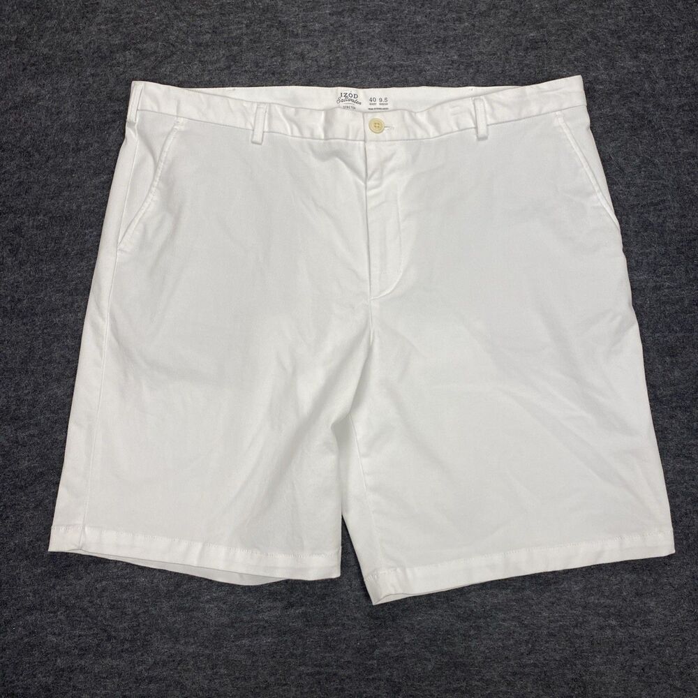 IZOD Saltwater Men’s size 40 White Flat Front Stretch Shorts 9.5 inseam